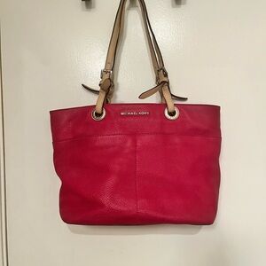 Michael Kors Vibrant Pink Tote with Tan Straps